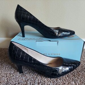 Life Stride Black Croc-Embossed Women's Heels